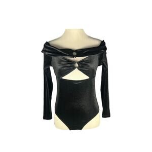 Glamorous Black Velvet Off Shoulder Cutout Bodysuit S Dark Glam Night Luxe Top